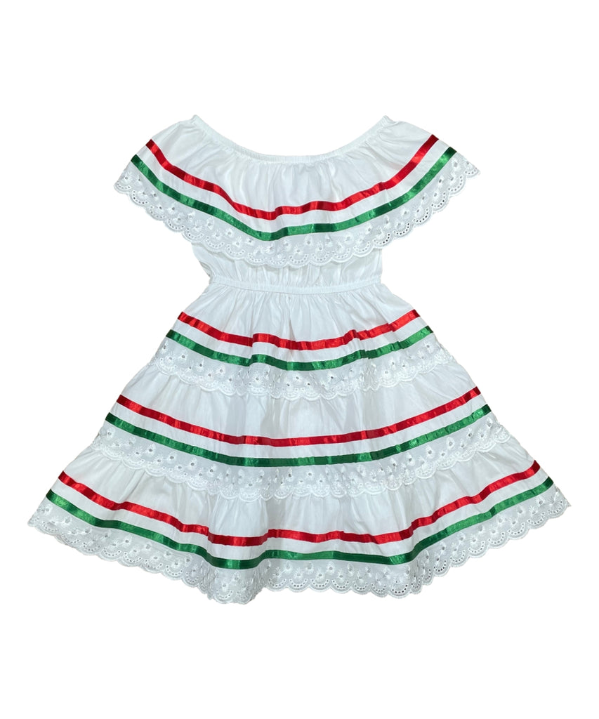 Girl's White Traditional Mexican Cinco De Mayo Fiesta Dress 2-14