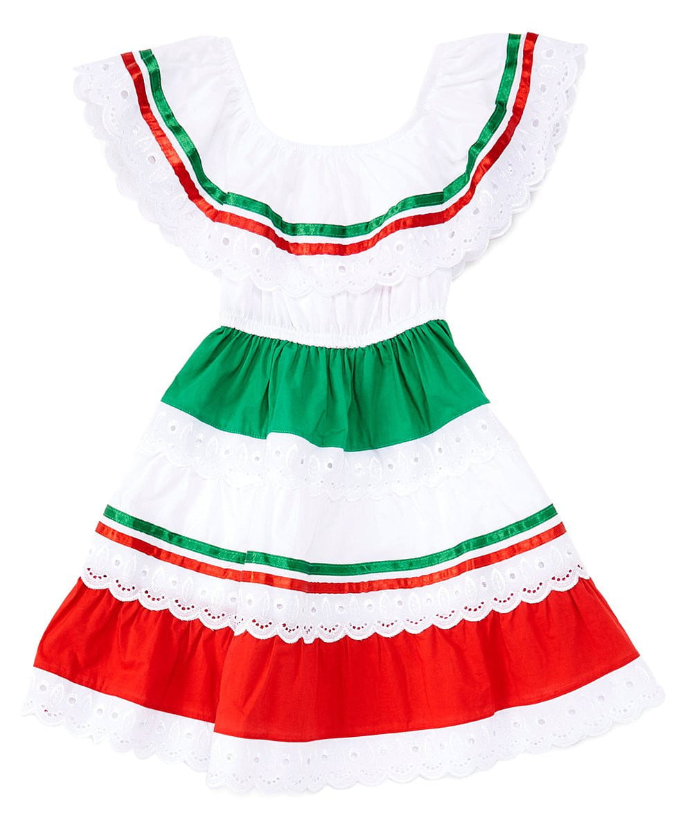 Girl's Red Green Traditional Mexican Cinco De Mayo Fiesta Dress 2-14 Girl's Red Green Traditional Mexican Cinco De Mayo Fiesta Dress 2-14
