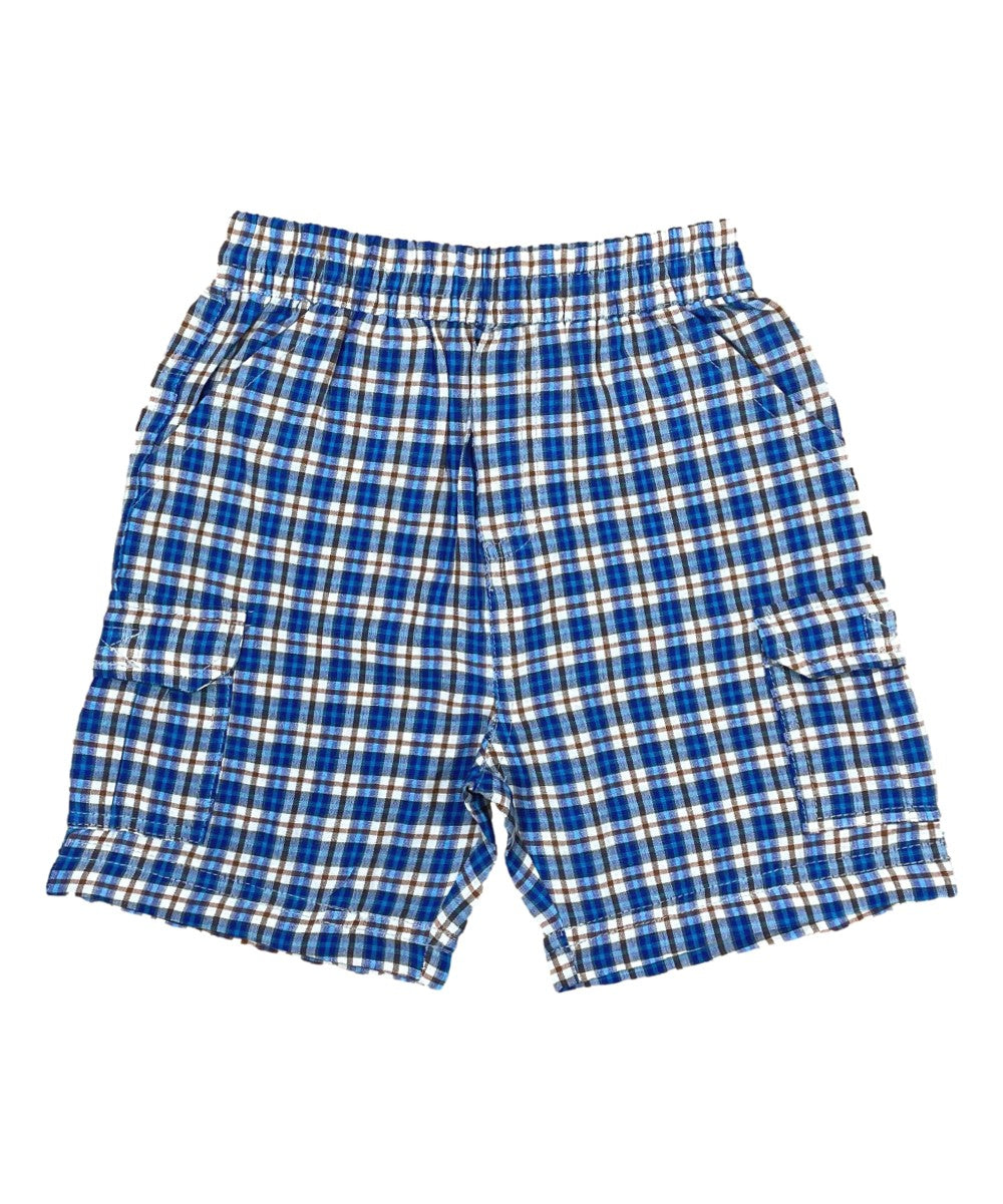 Boys Plaid Cargo Shorts Azure Grey BS888