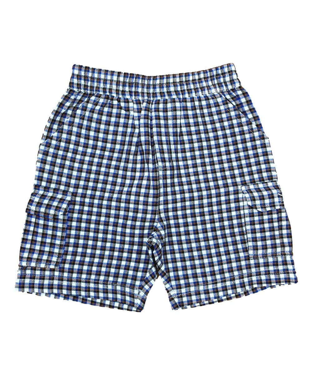 Boys Plaid Cargo Shorts Azure Grey BS888
