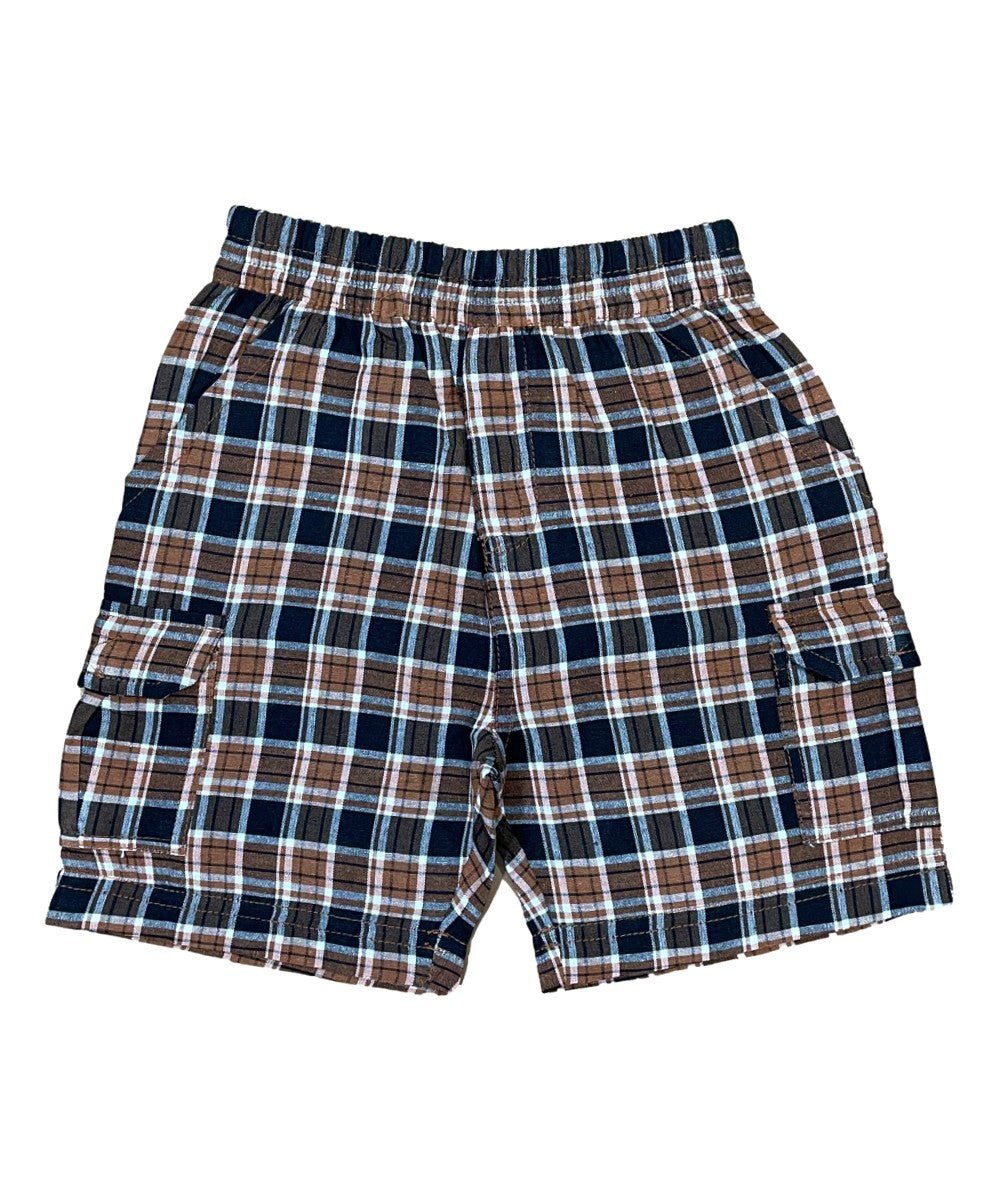 Boys Plaid Cargo Shorts Azure Grey BS888