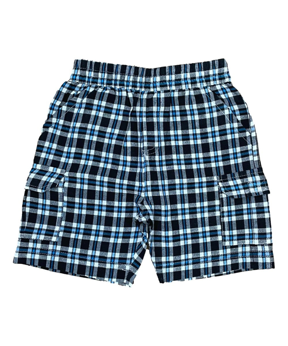 Boys Plaid Cargo Shorts Azure Grey BS888
