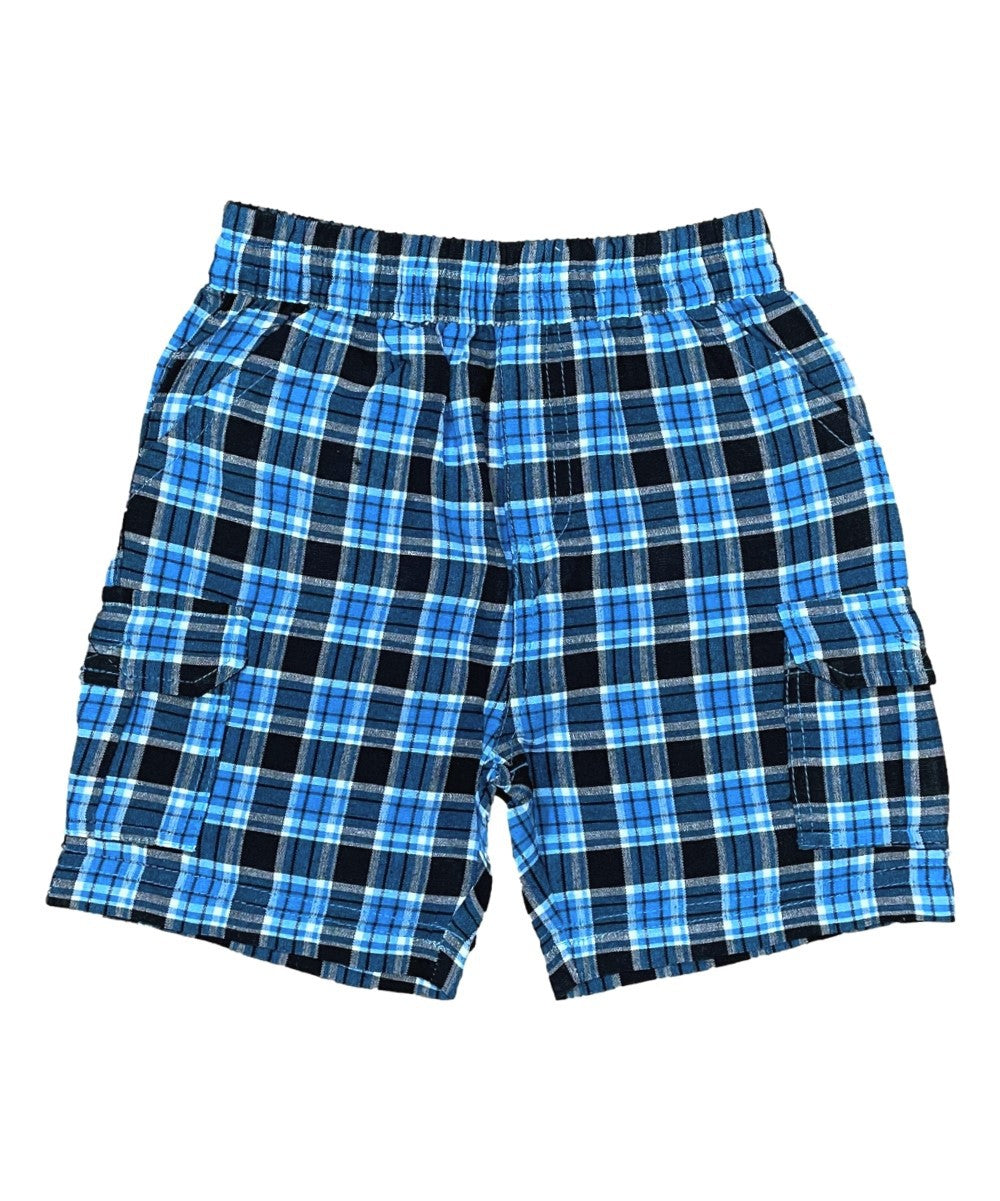 Boys Plaid Cargo Shorts Azure Grey BS888