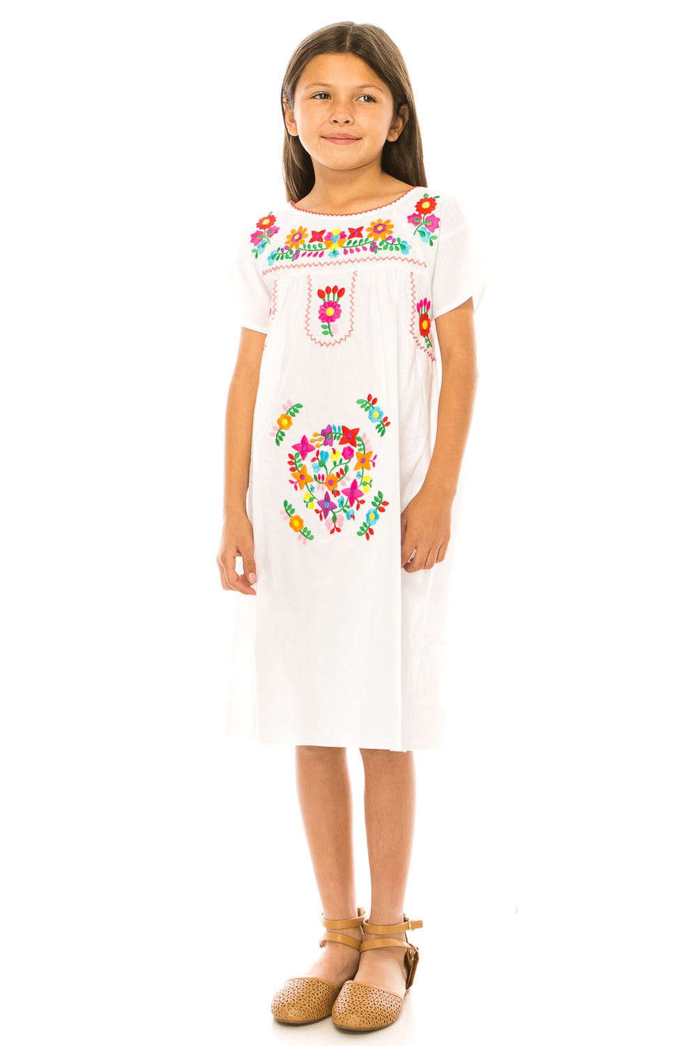 Unik Traditional Mexican Girl Embroidered Dress White DR1948