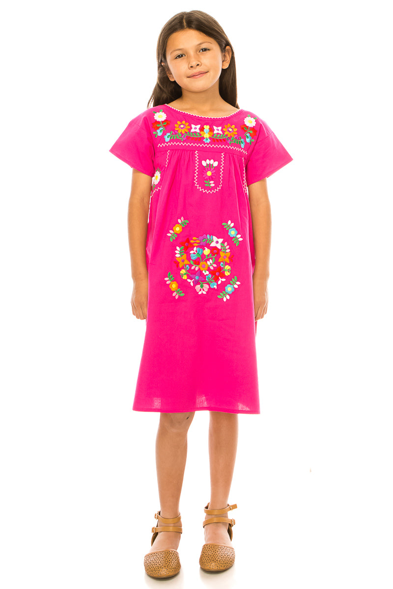 Unik Traditional Mexican Girl Embroidered Dress Pink DR1948