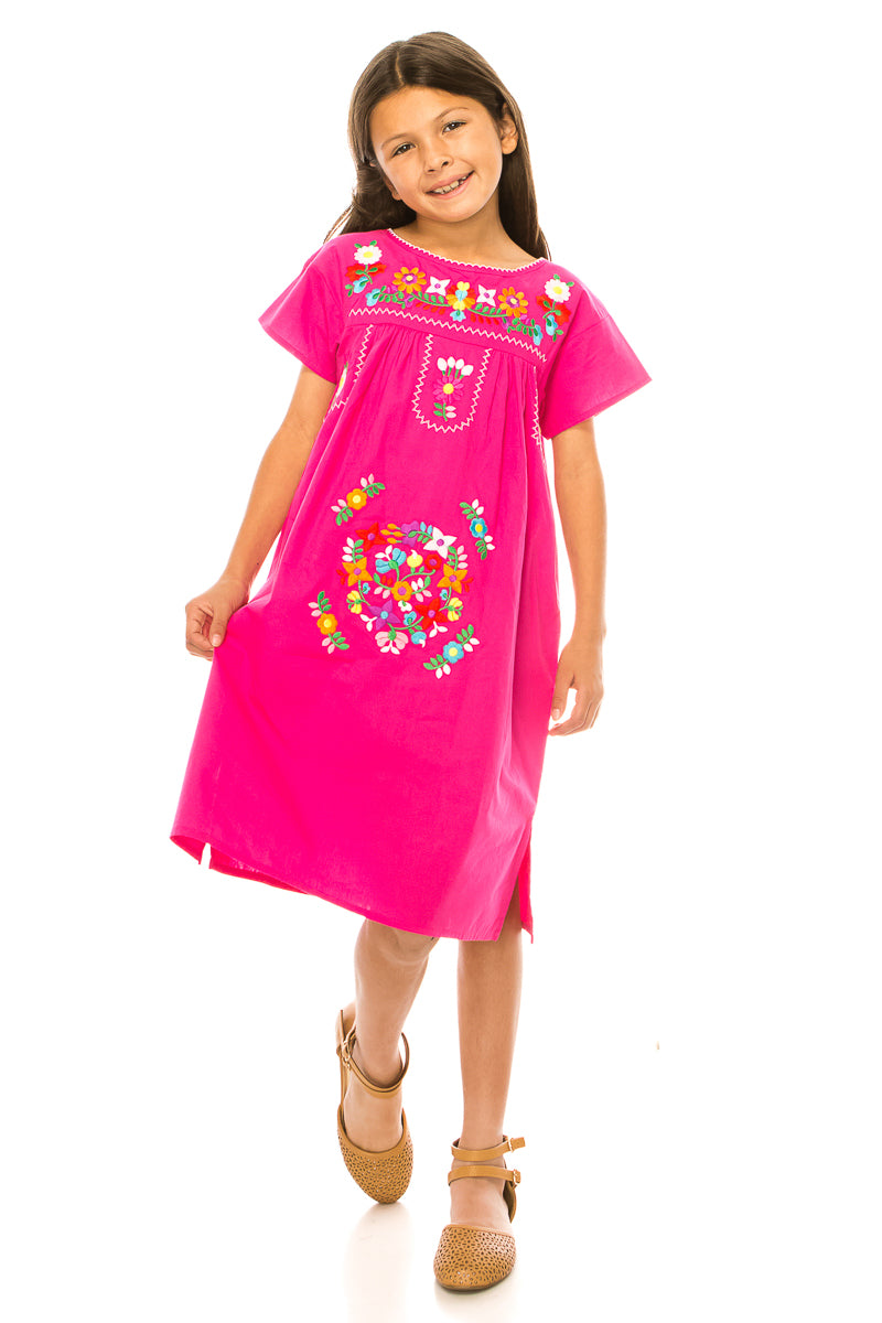 Unik Traditional Mexican Girl Embroidered Dress Pink DR1948