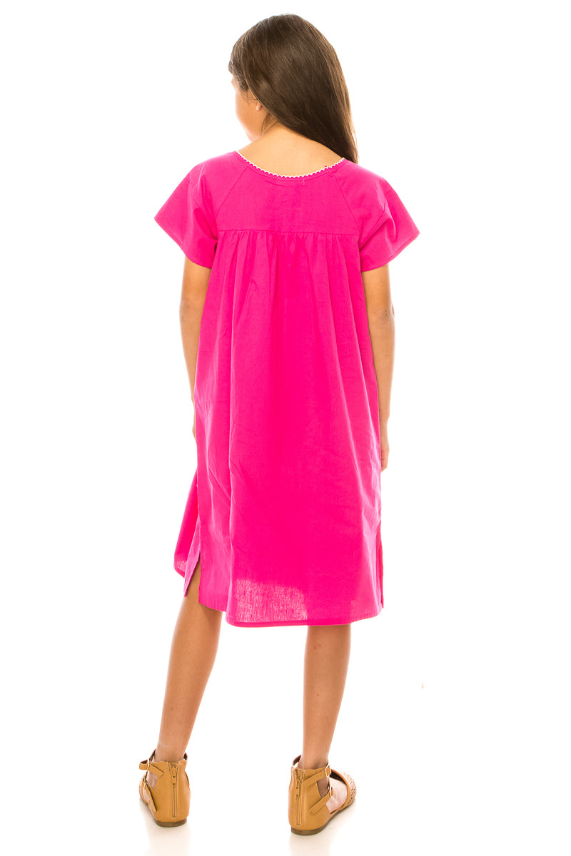 Unik Traditional Mexican Girl Embroidered Dress Pink DR1948