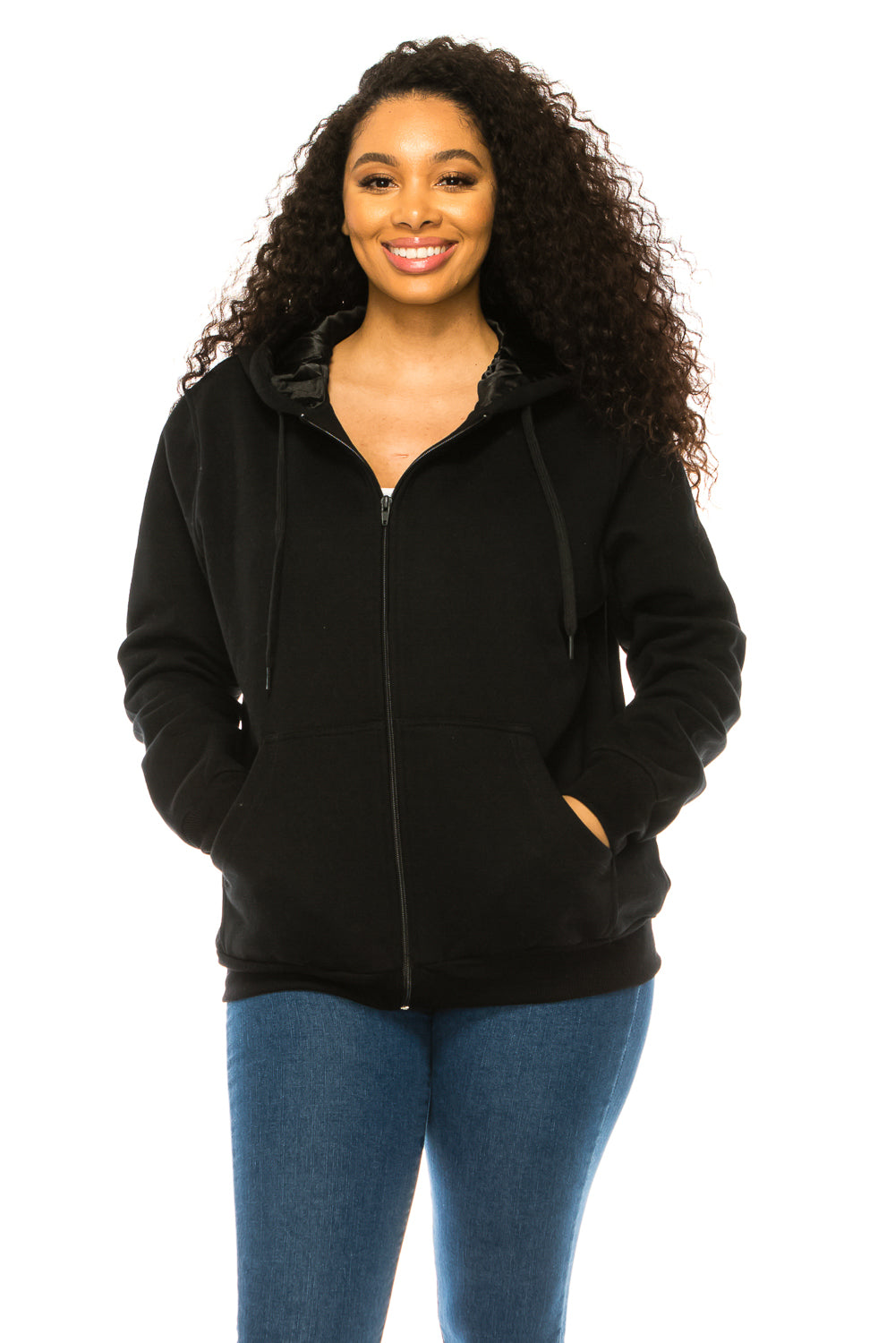 Unik Premium Quality Satin Lined Zip Up Hoodie with Travel Hidden Pockets D Grey WBT62
