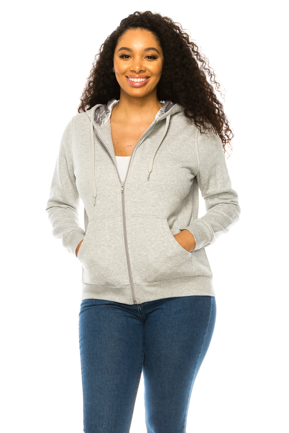 Unik Premium Quality Satin Lined Zip Up Hoodie with Travel Hidden Pockets L. Grey WBT62