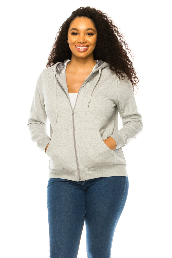 Unik Premium Quality Satin Lined Zip Up Hoodie with Travel Hidden Pockets L. Grey WBT62