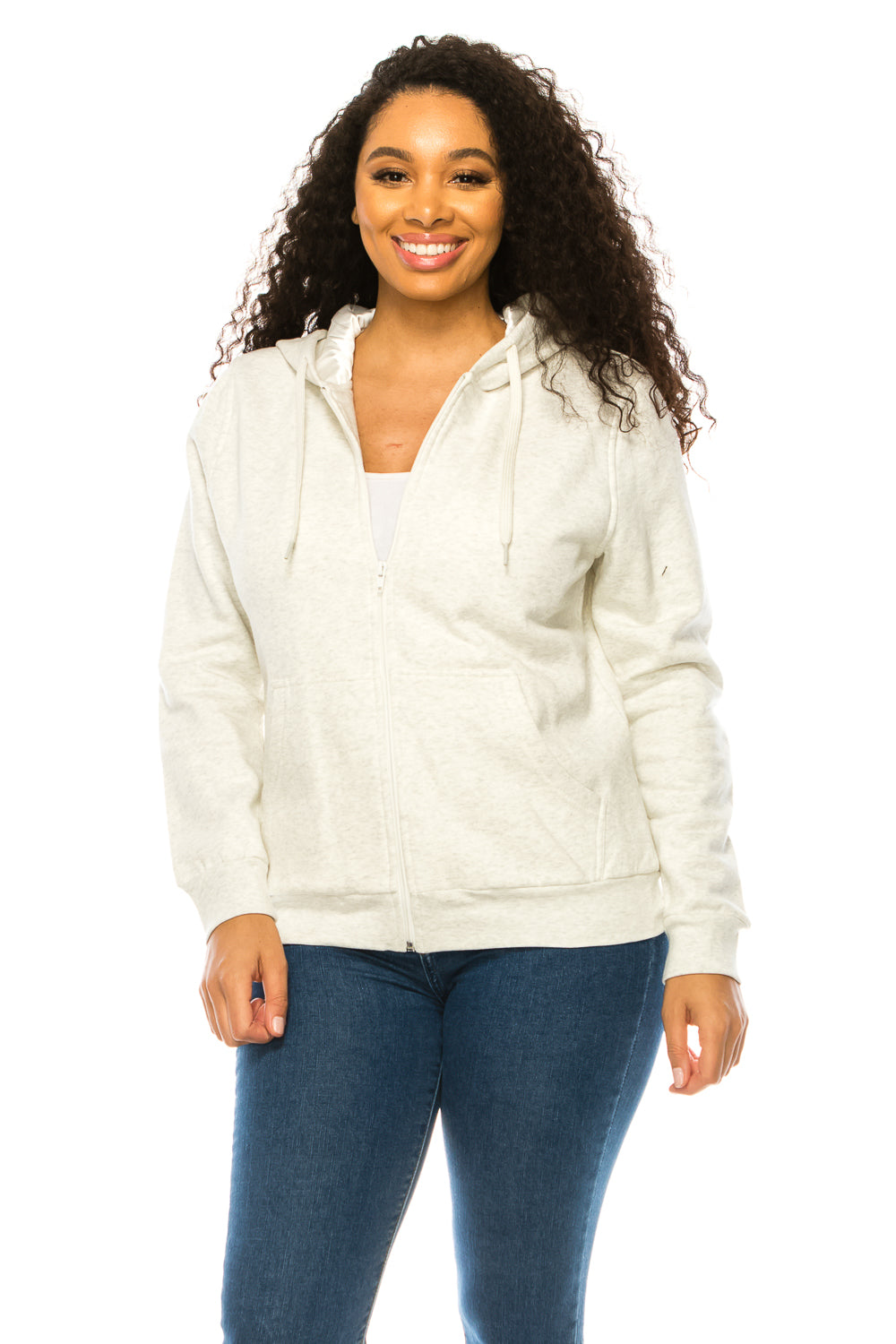 Unik Premium Quality Satin Lined Zip Up Hoodie with Travel Hidden Pockets L. Grey WBT62