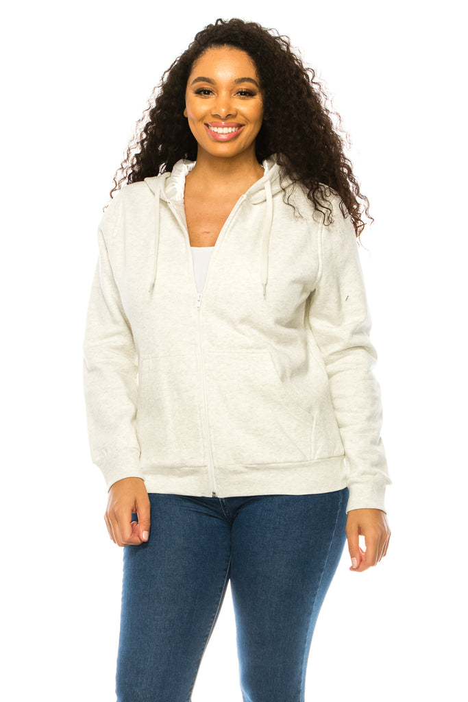 Unik Premium Quality Satin Lined Zip Up Hoodie with Travel Hidden Pockets Beige WBT62