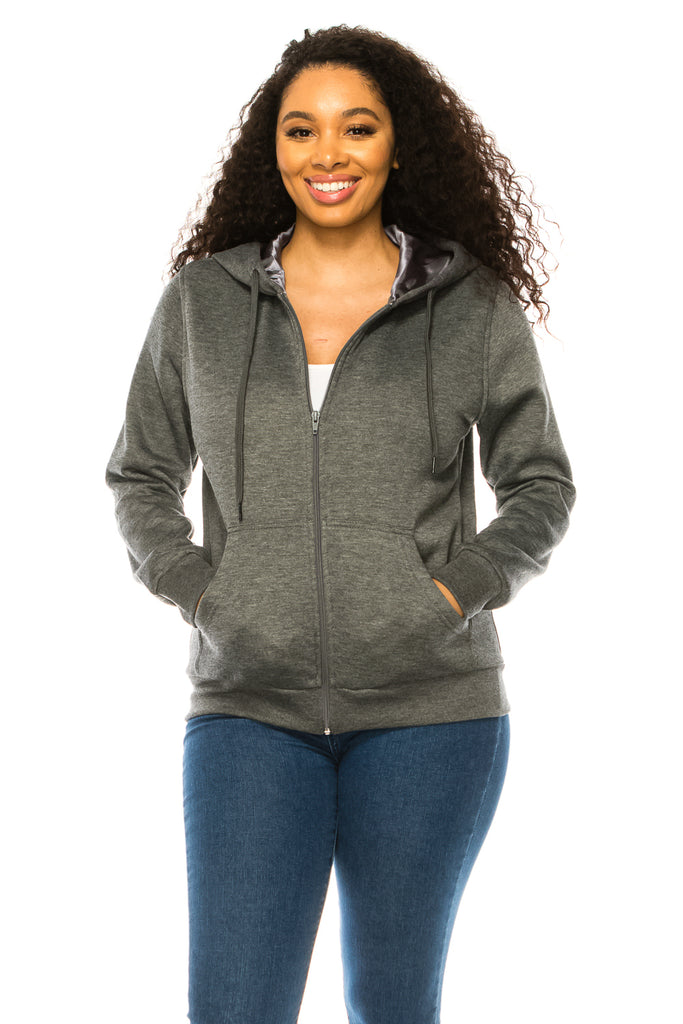 Unik Premium Quality Satin Lined Zip Up Hoodie with Travel Hidden Pockets D Grey WBT62