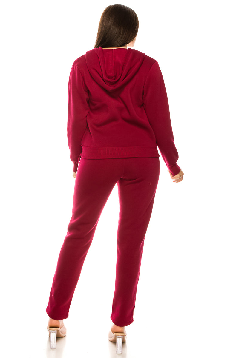 Women's 2 Piece Fleece Matching Red Tracksuit S-3XL WF1705