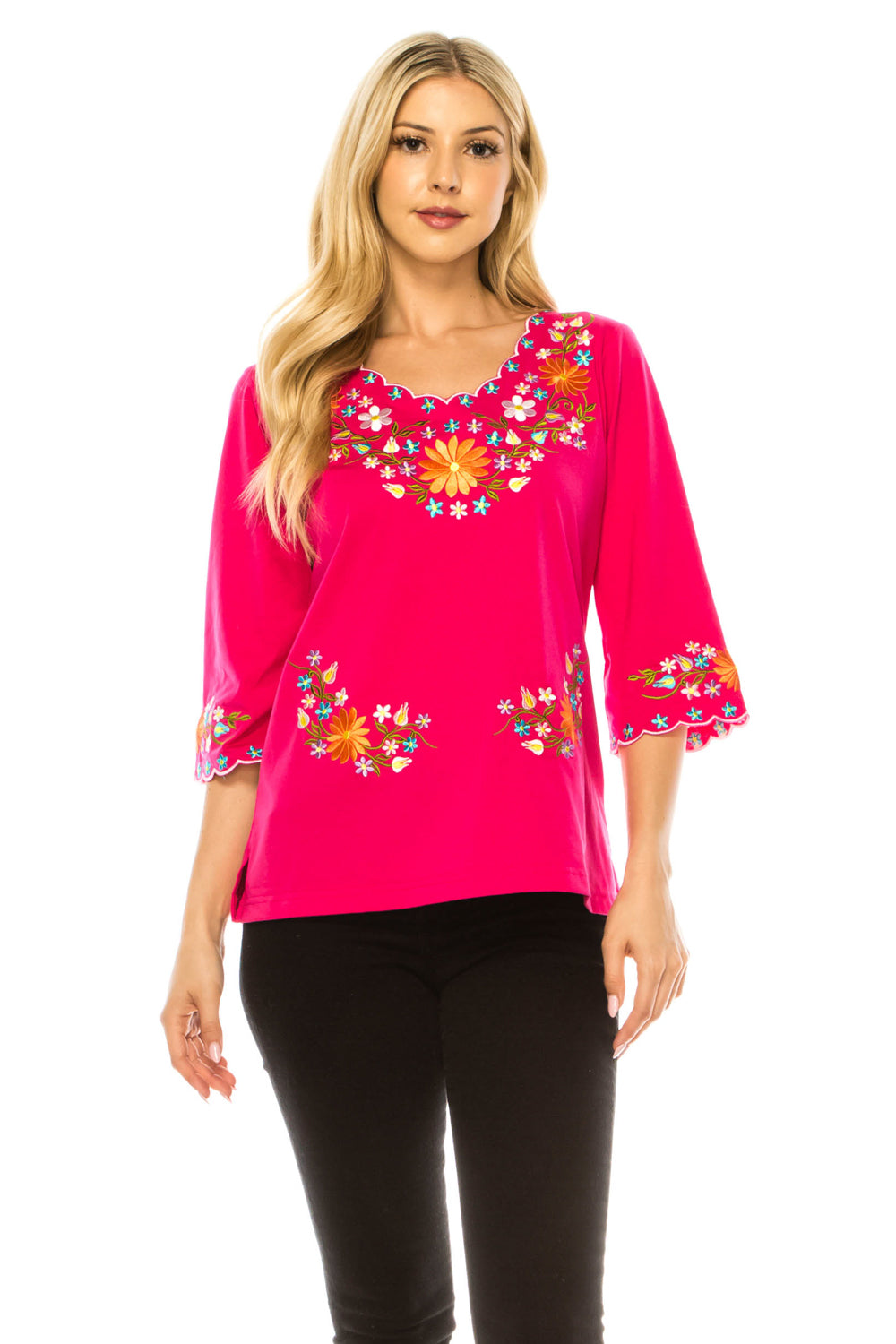 Traditional 3 Quarter Sleeve Mexican Women Blouse  S-M-L-XL-2XL-3XL