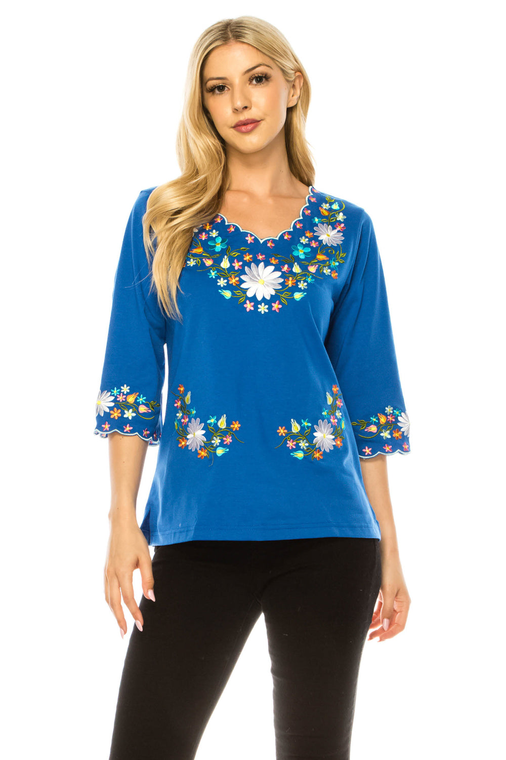 Traditional 3 Quarter Sleeve Mexican Women Blouse  S-M-L-XL-2XL-3XL