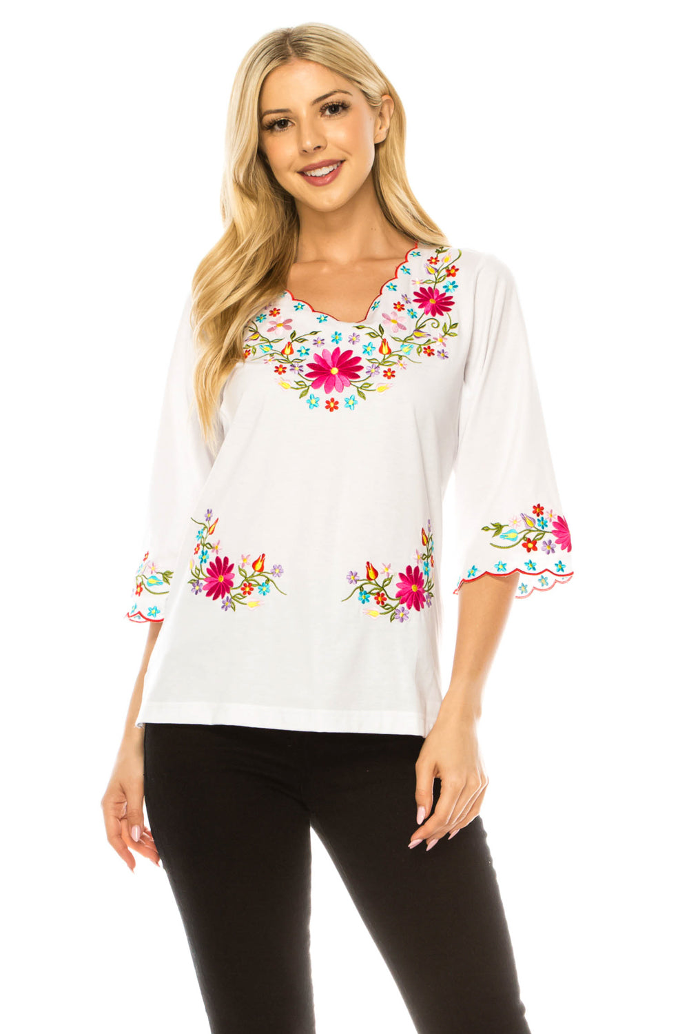 Traditional 3 Quarter Sleeve Mexican Women Blouse  S-M-L-XL-2XL-3XL