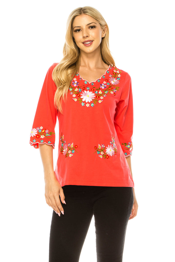 Traditional 3 Quarter Sleeve Mexican Women Blouse  S-M-L-XL-2XL-3XL
