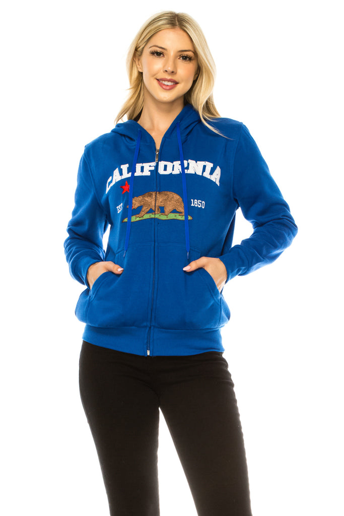 California Republic Women's Zip-Up Warm Fleece Hoodie Royal WBT64