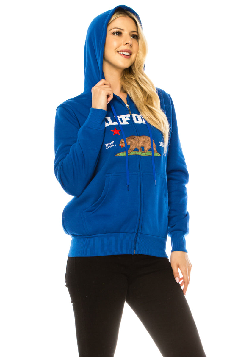 California Republic Women's Zip-Up Warm Fleece Hoodie Royal WBT64