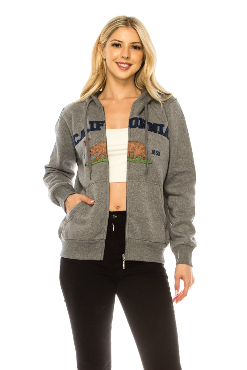 California Republic Women's Zip-Up Warm Fleece Hoodie D Grey WBT64