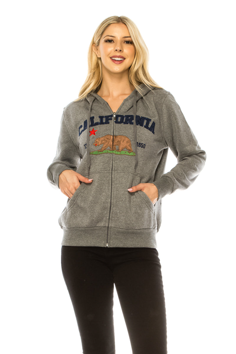 California Republic Women's Zip-Up Warm Fleece Hoodie D Grey WBT64