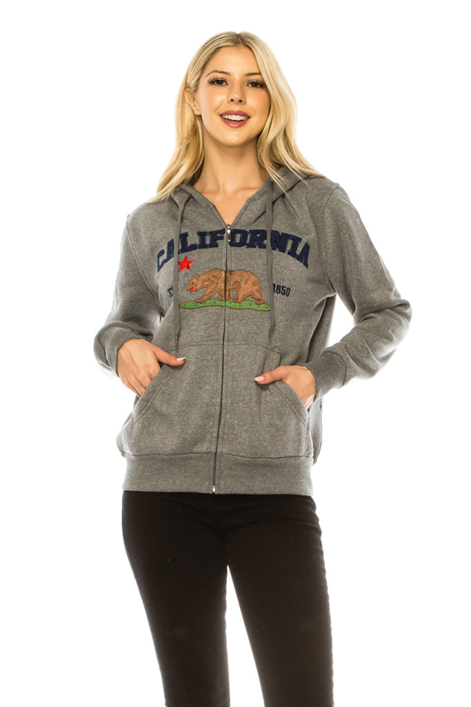 California Republic Women's Zip-Up Warm Fleece Hoodie D. Grey WBT64