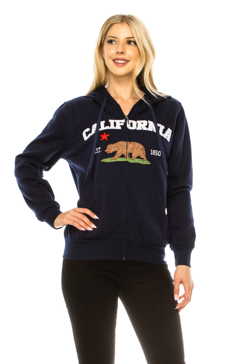 California Republic Women's Zip-Up Warm Fleece Hoodie Navy WBT64