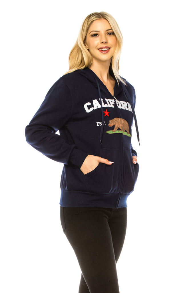 California Republic Women's Zip-Up Warm Fleece Hoodie Navy WBT64