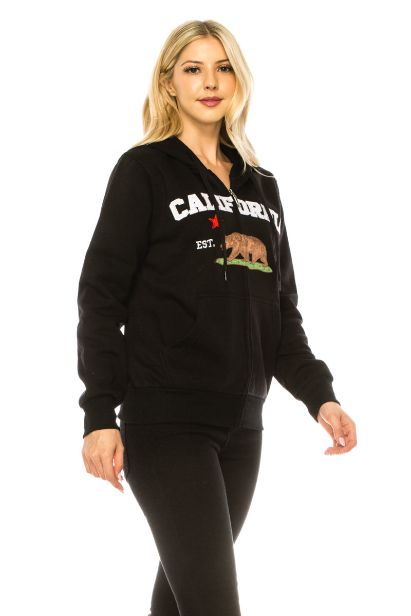 California Republic Women's Zip-Up Warm Fleece Hoodie Black WBT64
