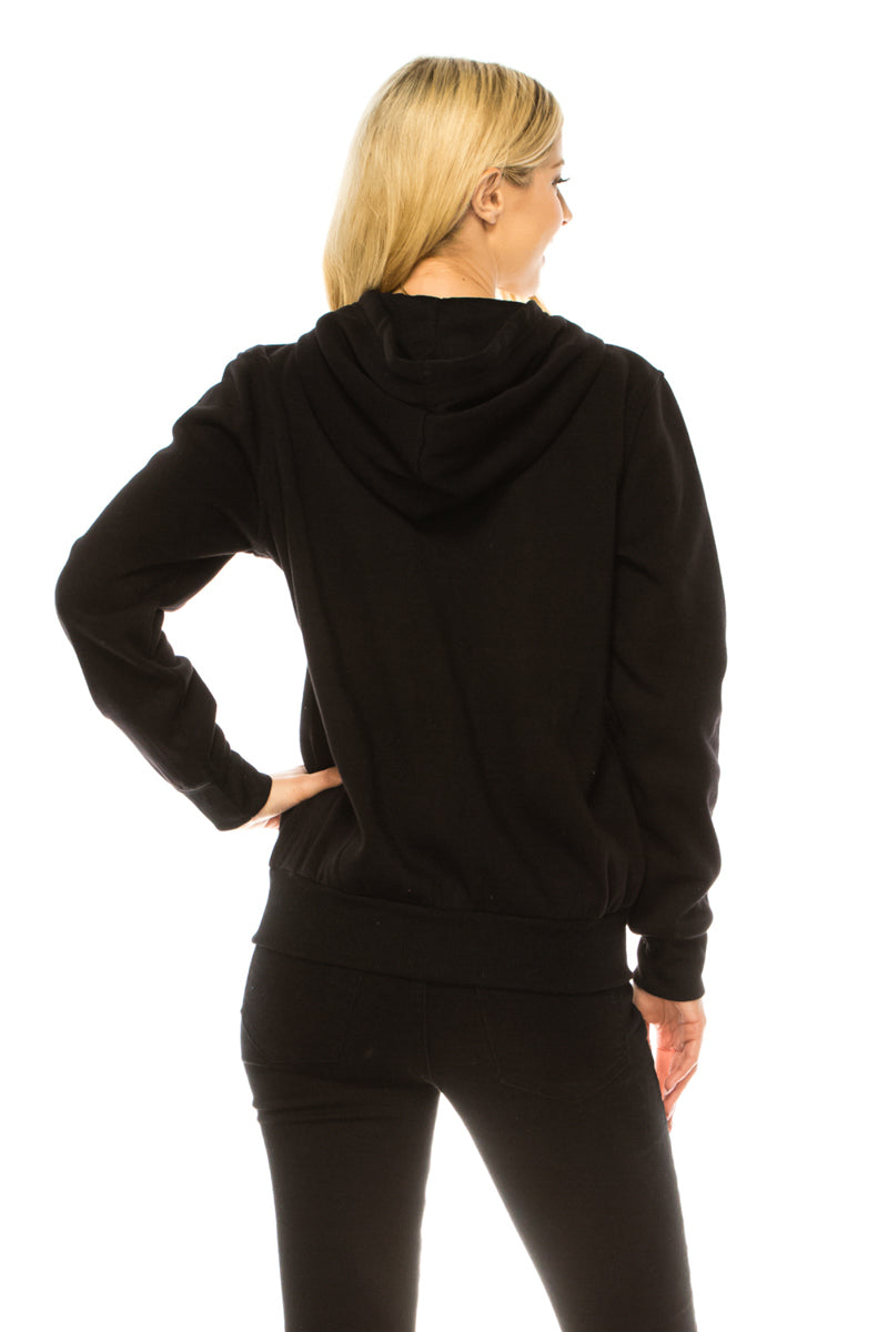 California Republic Women's Zip-Up Warm Fleece Hoodie Black WBT64