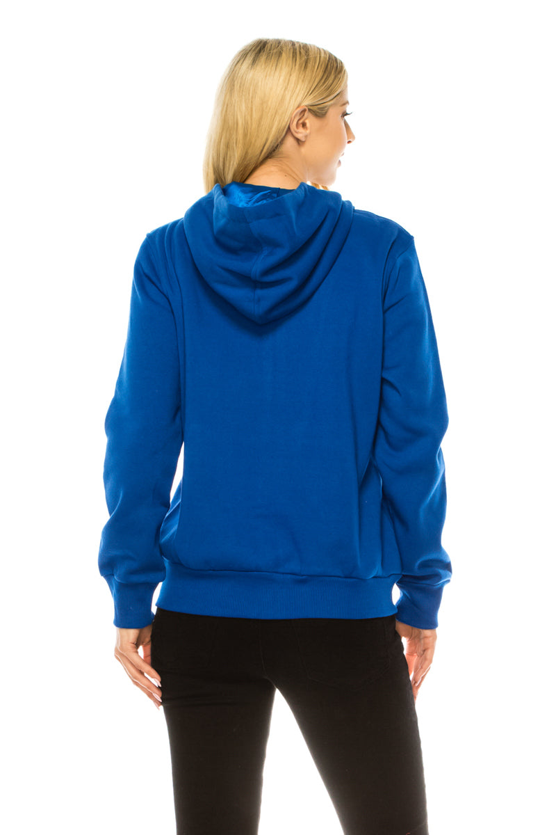 Women's Premium Quality Fleece Flower Embroidered with Satin Lined Hoodie Royal WBT63