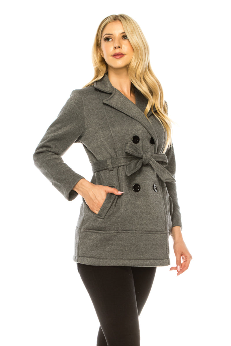 Women Scarlet Double Breasted Fleece Coat with Removable Belt WJ24525