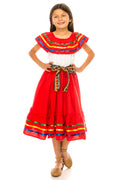 Girls Traditional Mexican Folkloric Dress with Colorful Ribbon Trim Black Pink DR2031