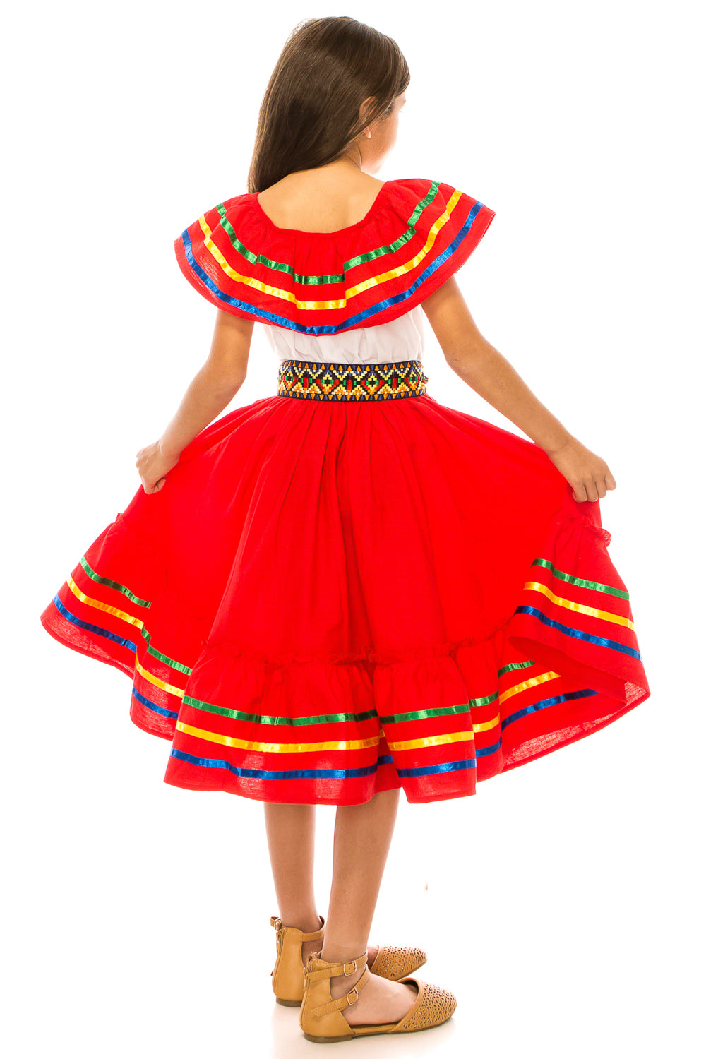 Girls Traditional Mexican Folkloric Dress with Colorful Ribbon Trim Black Pink DR2031
