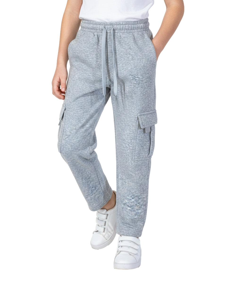 Fleece Pull On Cargo Sweatpants  BCF22 L.Grey