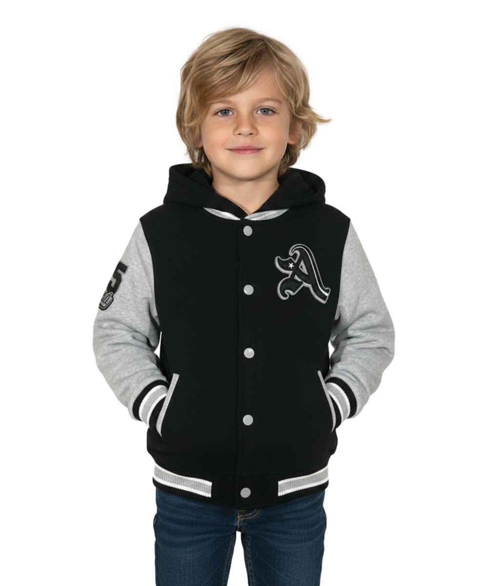 Boys Varsity Jacket with Letter A  Embroidery Black BJ1988