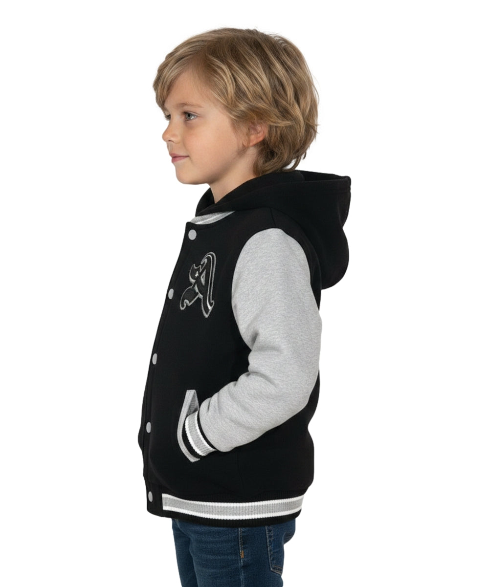 Boys Varsity Jacket with Letter A  Embroidery Black BJ1988