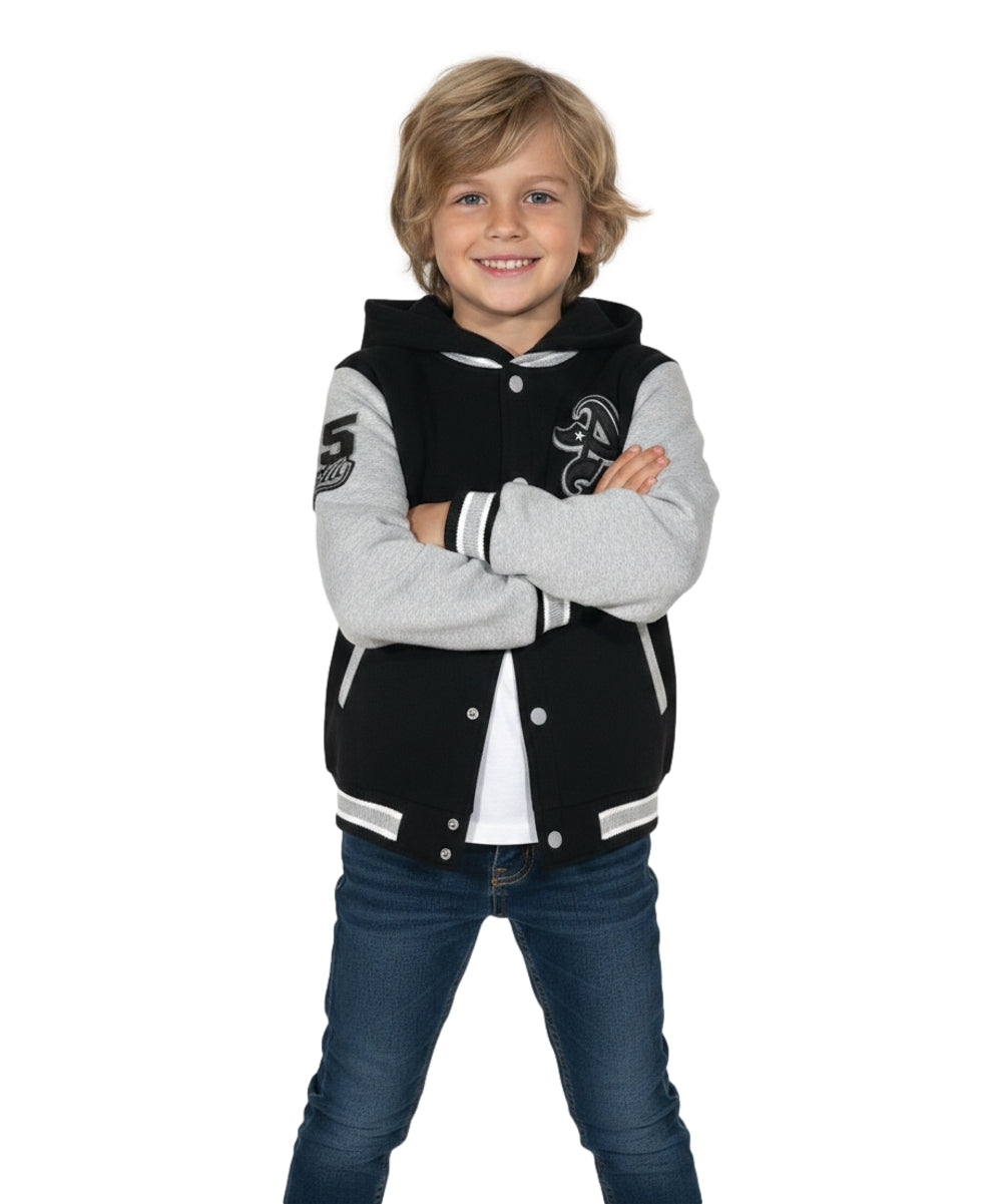 Boys Varsity Jacket with Letter A  Embroidery Black BJ1988