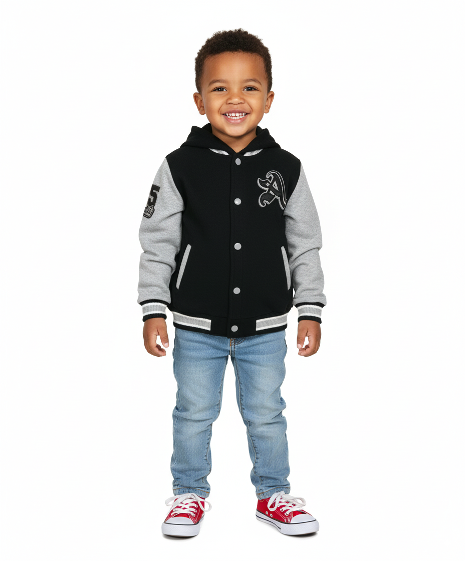 Boys Varsity Jacket with Letter A  Embroidery Black BJ1988