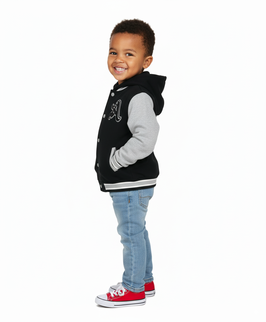 Boys Varsity Jacket with Letter A  Embroidery Black BJ1988