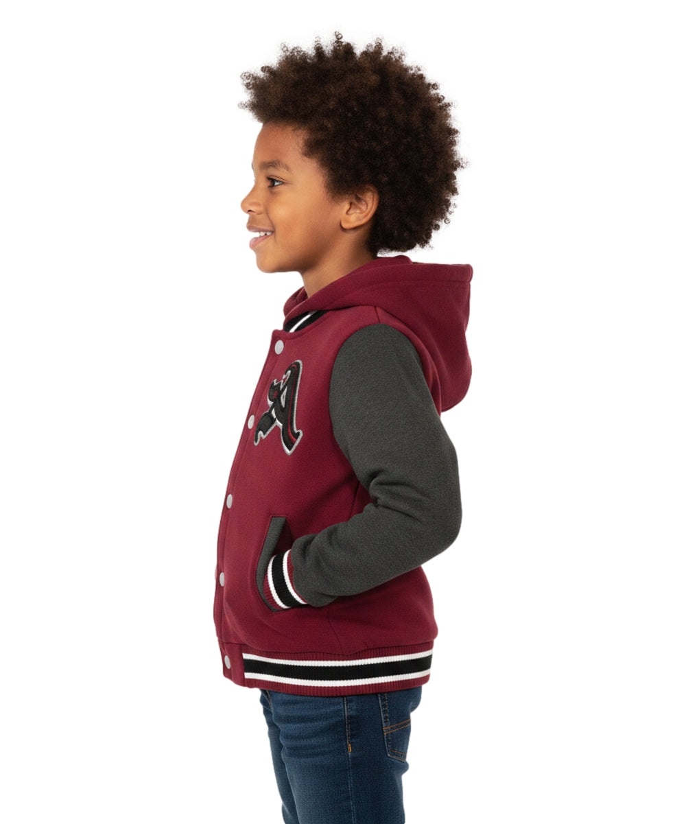 Boys Varsity Jacket with Letter A  Embroidery Burgundy BJ1988