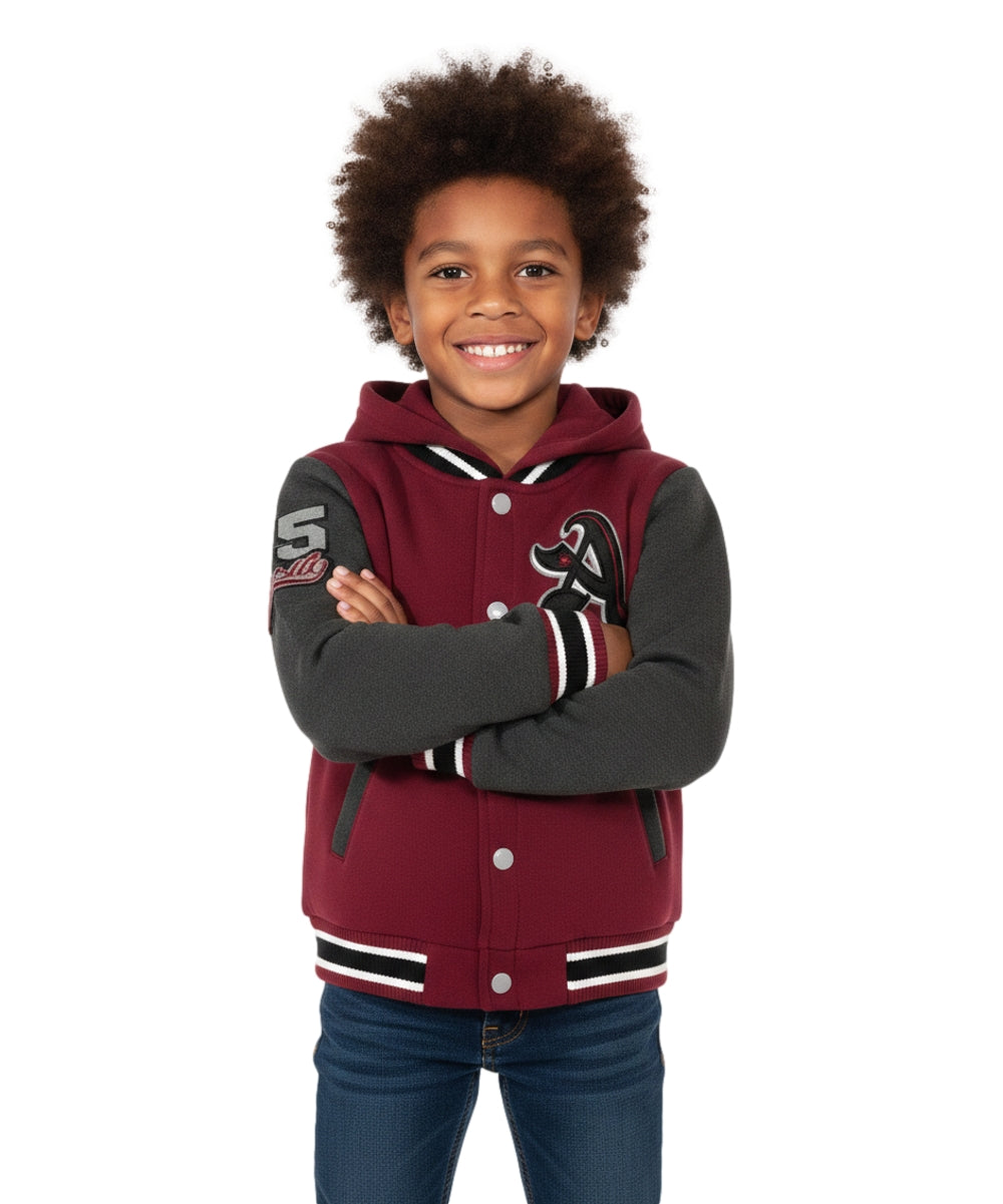 Boys Varsity Jacket with Letter A  Embroidery Burgundy BJ1988