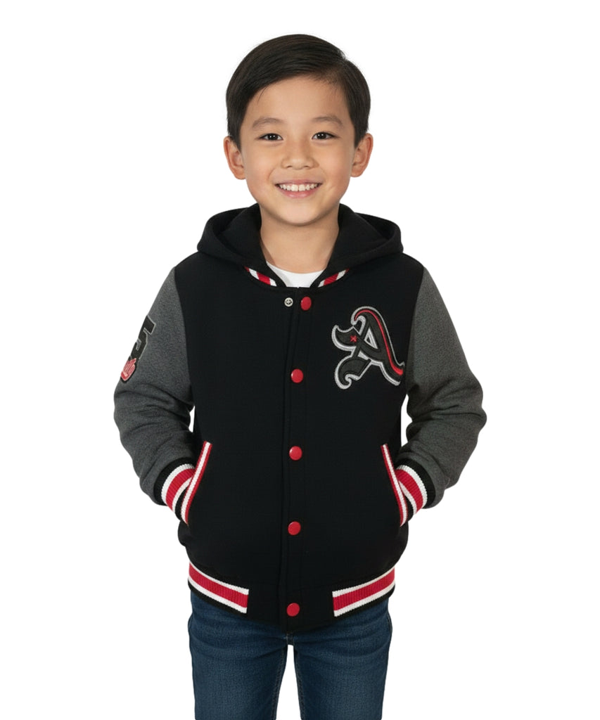 Boys Varsity Jacket with Letter A  Embroidery Charcoal  BJ1988