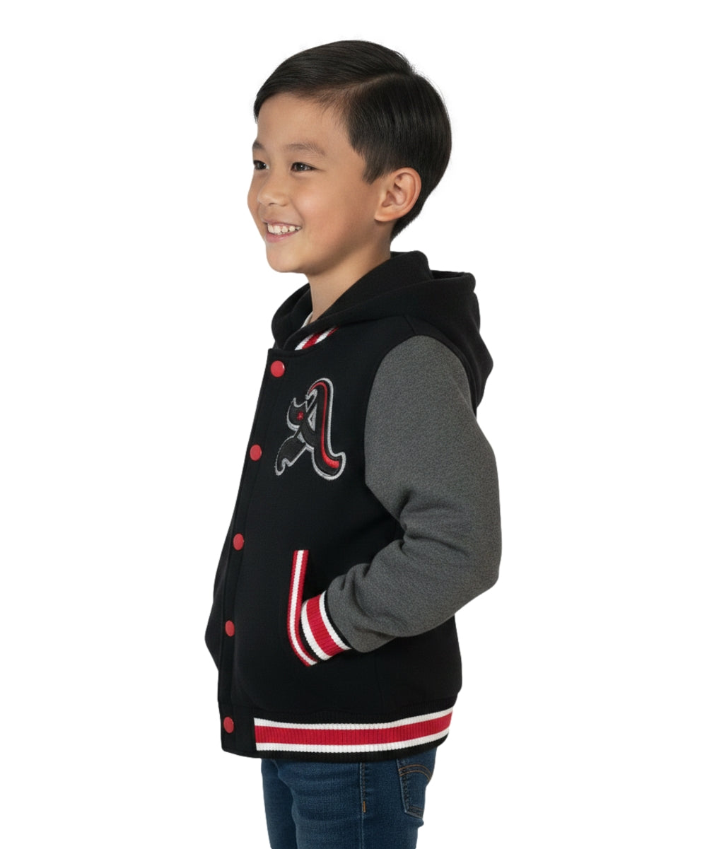 Boys Varsity Jacket with Letter A  Embroidery Charcoal  BJ1988