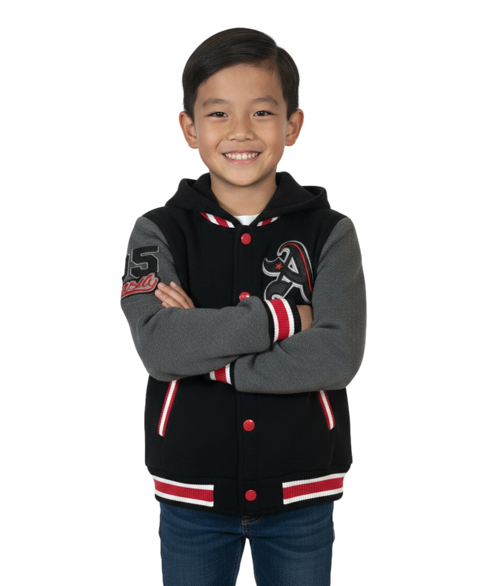 Boys Varsity Jacket with Letter A  Embroidery Charcoal  BJ1988