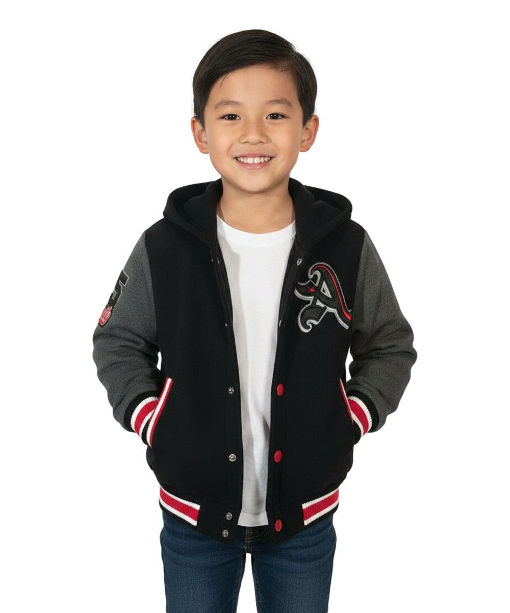 Boys Varsity Jacket with Letter A  Embroidery Charcoal  BJ1988