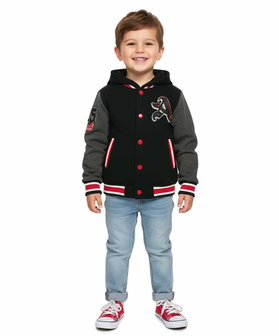 Boys Varsity Jacket with Letter A  Embroidery Charcoal  BJ1988