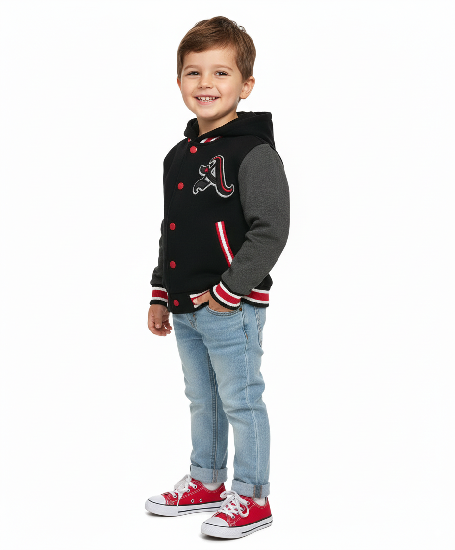 Boys Varsity Jacket with Letter A  Embroidery Charcoal  BJ1988