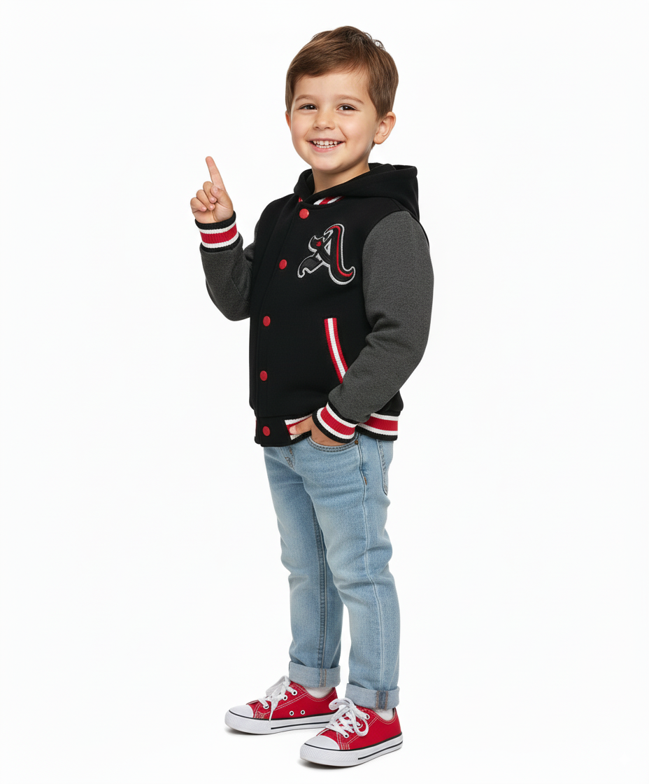 Boys Varsity Jacket with Letter A  Embroidery Charcoal  BJ1988